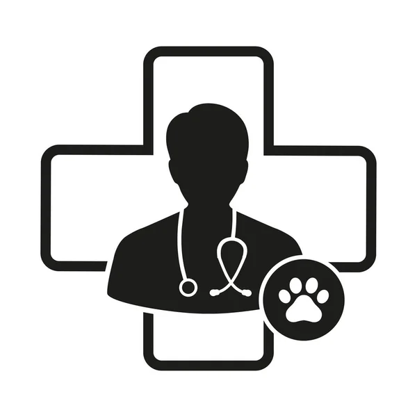 白い背景に犬の足を持つ獣医のエンブレム医師 — ストックベクタ