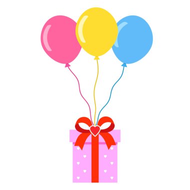 beyaz bir arka plan üzerinde renkli balonlar ile doğum günü hediye kutusu
