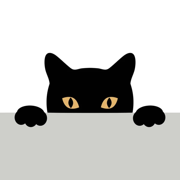 Sarı Gözlü Siyah Kedi Masanın Altından Dışarı Peeks — Stok Vektör