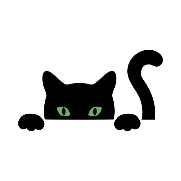 Ilustración Una Curiosa Cara Gato Negro Con Ojos Amarillos Asoma — Vector de stock