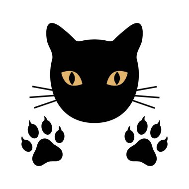 beyaz bir arka plan üzerinde pençeleri ile siluet siyah kedi kafası