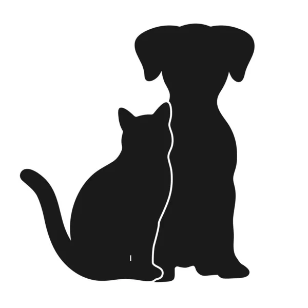 Ilustração Uma Silhueta Cão Gato Fundo Branco — Vetor de Stock