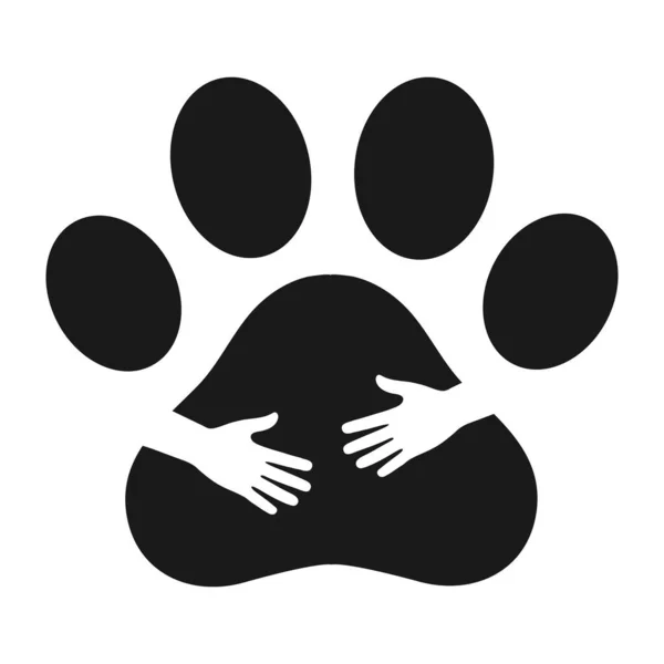 Illustration Man Hand Hug Dog Paw White Background — Stock Vector