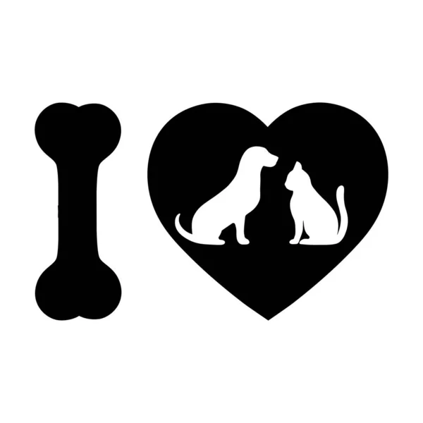 Emblem Kärlek För Husdjur Katt Och Hund Bakgrund Hjärtat — Stock vektor