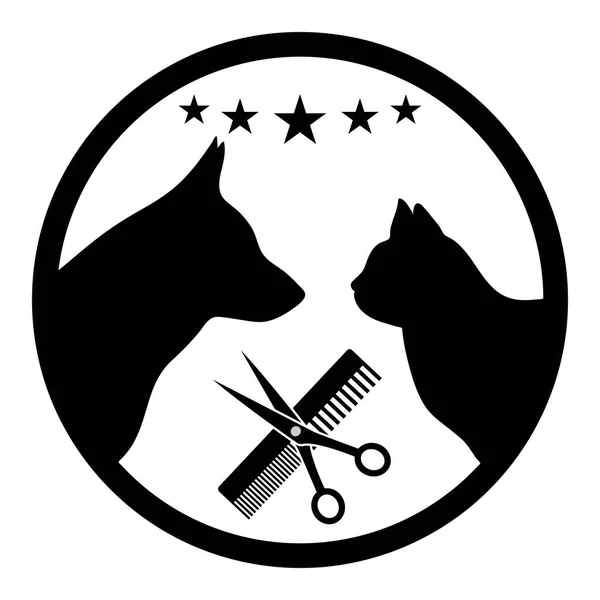 Logo Coiffeur Pour Animaux Silhouette Chiens Chats Cercle Sur Fond — Image vectorielle