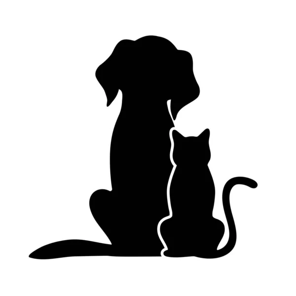 Siluetas Ilustración Perros Gatos Sobre Fondo Blanco — Vector de stock