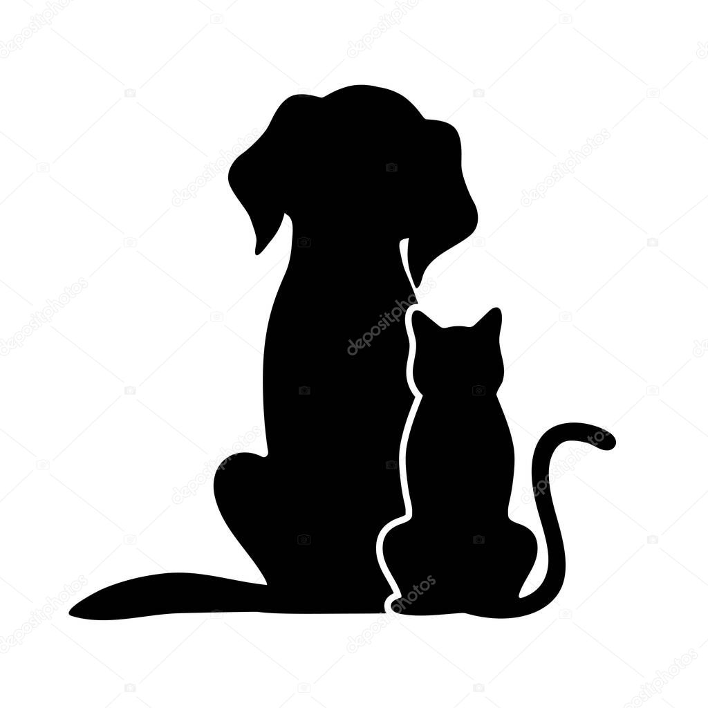   illustration silhouettes of dogs and cats on a white background