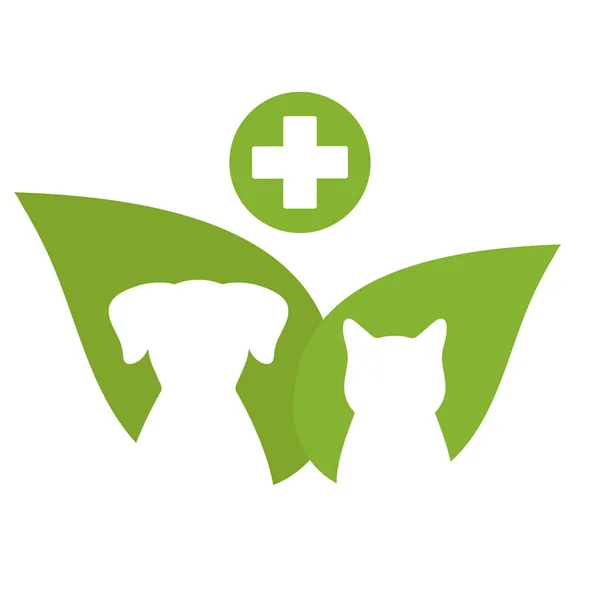 Logo Anjing Dan Kucing Peliharaan Klinis Latar Belakang Daun Hijau - Stok Vektor