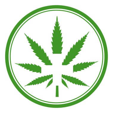 İllüstrasyon tıbbi marihuana. Beyaz zemin üzerinde beyaz haç bulunan kenevir yaprağı