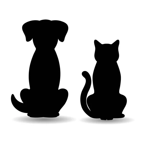 Ilustração Silhuetas Cão Gato Com Sombra Sobre Fundo Branco — Vetor de Stock
