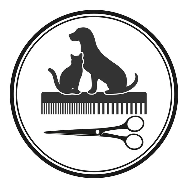 Emblema Taglio Capelli Animale Cane Gatto Con Pettine Forbici Cerchio — Vettoriale Stock