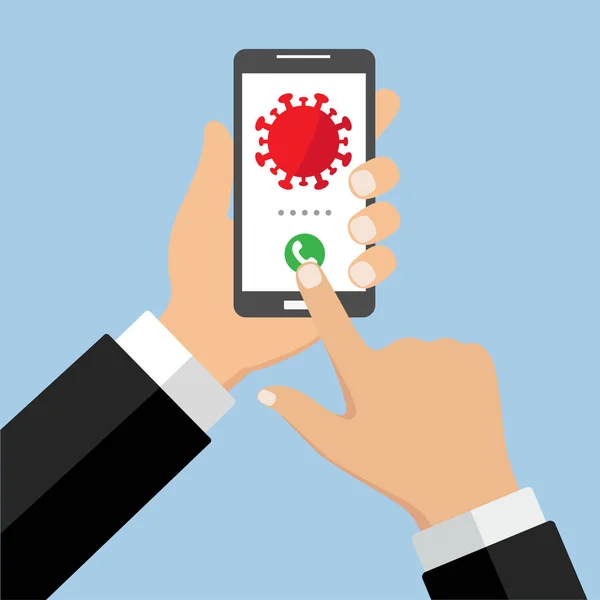 Illustration Der Hand Mit Smartphone Mit Virus Auf Dem Bildschirm — Stockvektor