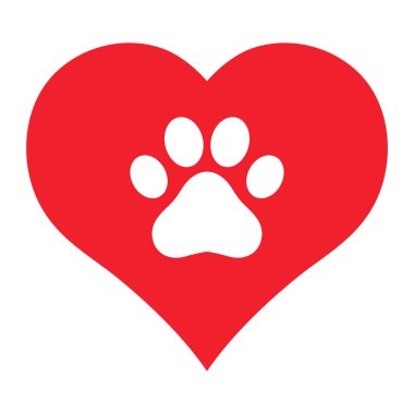 Hayvanlar için sevgi sembolü. Kalbin üzerinde köpek pençesi