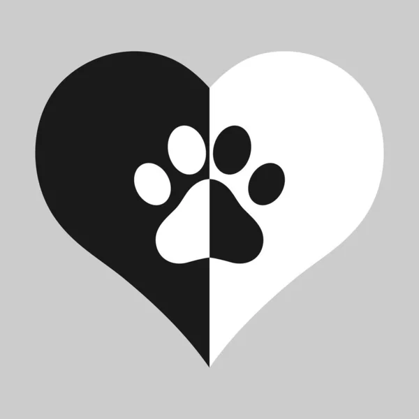 Emblème Amour Animal Patte Chien Sur Fond Coeur Noir Blanc — Image vectorielle