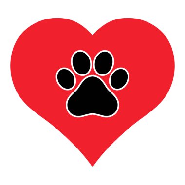 Hayvanlar için sevgi sembolü. Kalbin üzerinde köpek pençesi