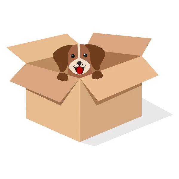 在白色背景的盒子里画一只可爱的小狗 有阴影 — 图库矢量图片