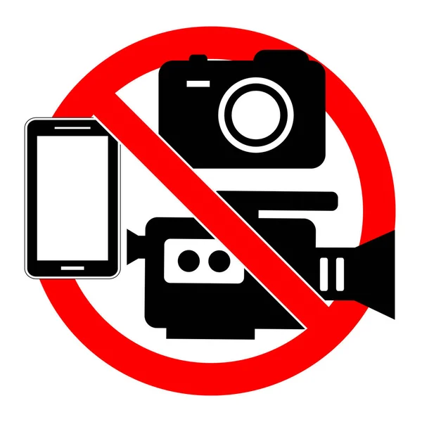Запрещенный Знак Видеокамеры Камеры Телефона Красном Вычеркнутом Круге Белом Фоне — стоковый вектор