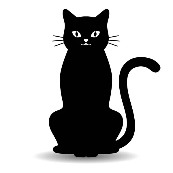 Ilustración Gato Negro Lindo Con Sombra Sobre Fondo Blanco — Vector de stock