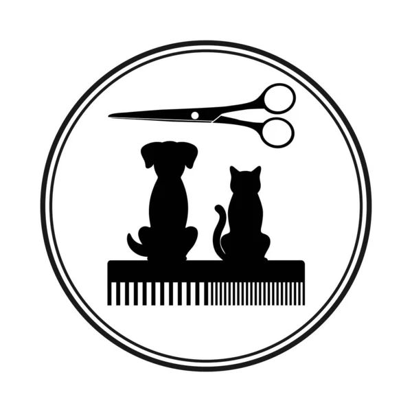 Illustration Emblem Grooming Dogs Cats Salons Hairdressing Salons Circle White — Stock Vector