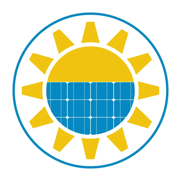 Ilustracja Baterii Słonecznej Słońcem Niebieskim Kole Białym Tle — Wektor stockowy