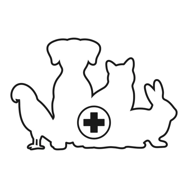 Tierärztliches Emblem Haustier Silhouetten Mit Medizinischem Kreuz Auf Weißem Hintergrund — Stockvektor