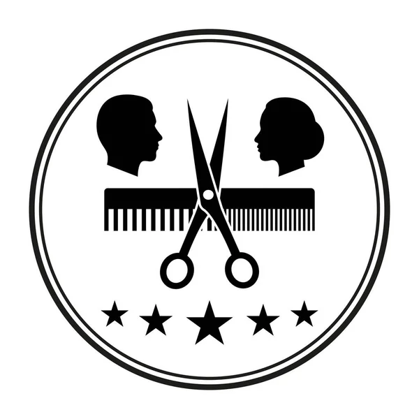 Logo Pour Salon Beauté Cercle Avec Ciseaux Peigne Coupe Cheveux — Image vectorielle