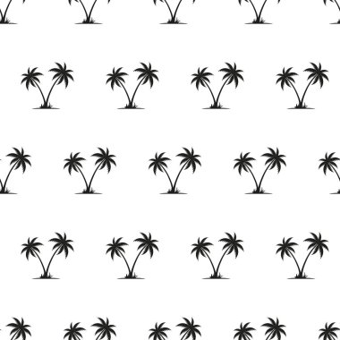 Beyaz arka planda izole edilmiş palmiye ağaçlarının siluetleri ile pürüzsüz desen