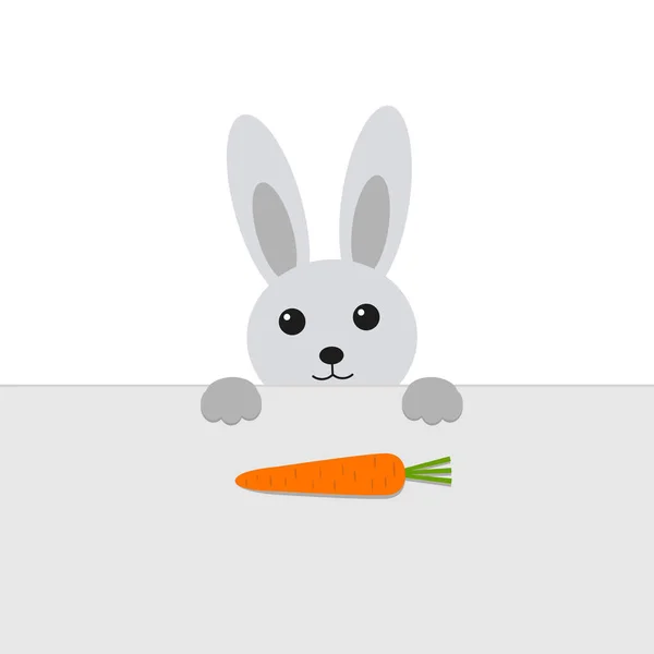 Ilustración Lindo Conejo Gris Mirando Zanahorias Mesa — Vector de stock