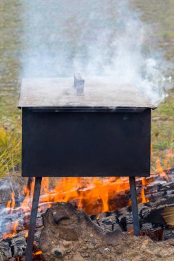 Balık duman bir kutu bir yanan sigara 