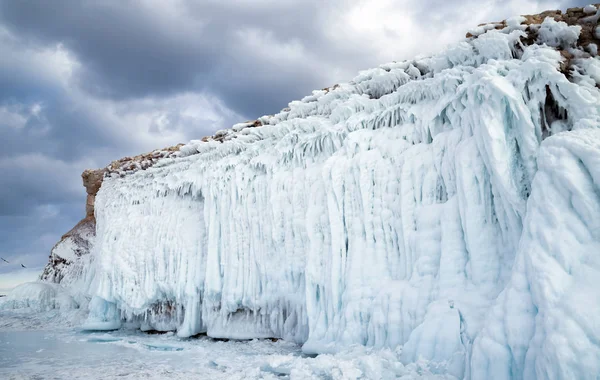 Sharga Dogan Ilha Coberta Com Belos Ciclones Lago Baikal Inverno — Fotografia de Stock