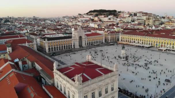 Aerial View Lisbon Portugal View Sea Commercial Square Famous Augusta — Stock Video