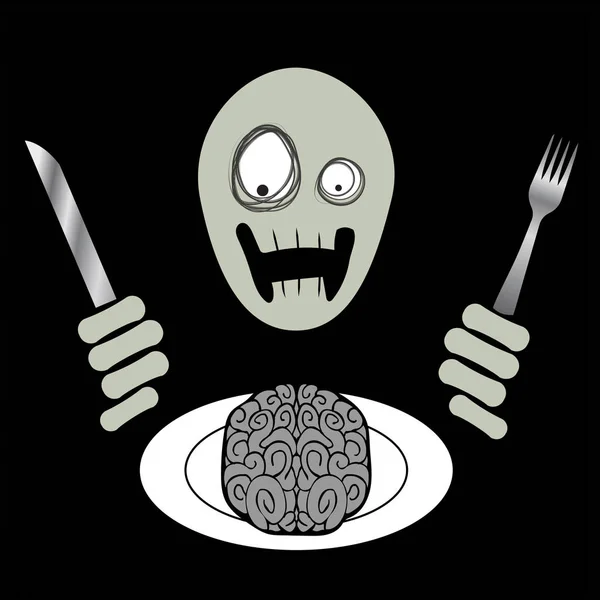Zombie eating brain-loaf dinner drawing illustration