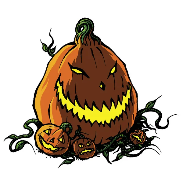 Spaventoso Halloween Jack Lanterna Zucca Linea Disegno Illustrazione — Foto Stock