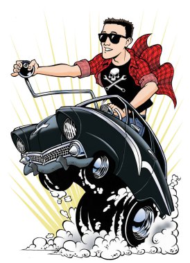 Siyah araba 1955 Ford Fairlane karikatürü