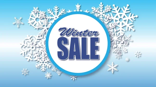 Winter sale background with circular sale type and snow snowflakes