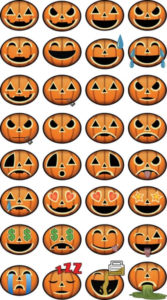 Trentadue Halloween Emoji zucca jackolantern icone per sociale — Foto Stock