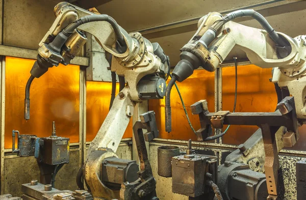 Equipo Soldadura Robots Industria Piezas Automotrices —  Fotos de Stock