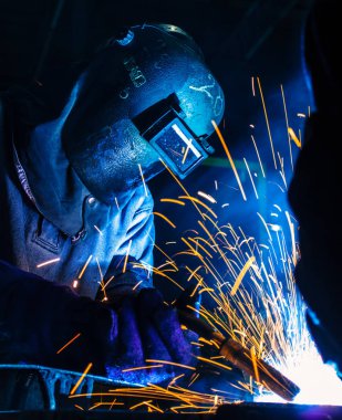 Kaynak metal koruyucu maske ile işçi hareketi.
