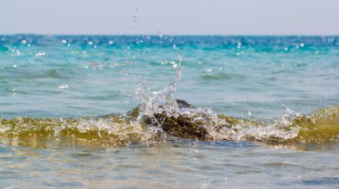 fırtınalı dalgaları kaya bir tropikal plaj isabet