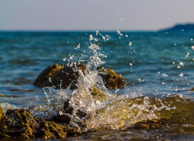 fırtınalı dalgaları kaya bir tropikal plaj isabet