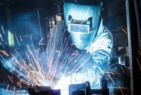 Worker Protective Mask Welding Metal — Stock Photo, Image