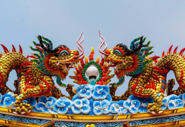 Beyaz arka planda güzel ejderha heykeli