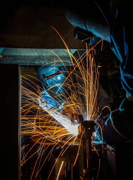 Worker with protective mask welding metal, knowledge to take action Gas welding car industry