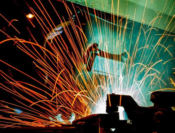Worker Protective Mask Welding Metal Knowledge Take Action Gas Welding — Stock Photo, Image