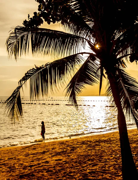 Pattaya Günbatımı Sahilde Ünlü Turistik Tayland — Stok fotoğraf