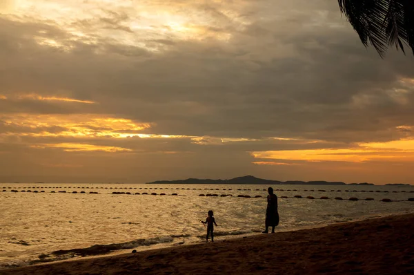 Pattaya Günbatımı Sahilde Ünlü Turistik Tayland — Stok fotoğraf