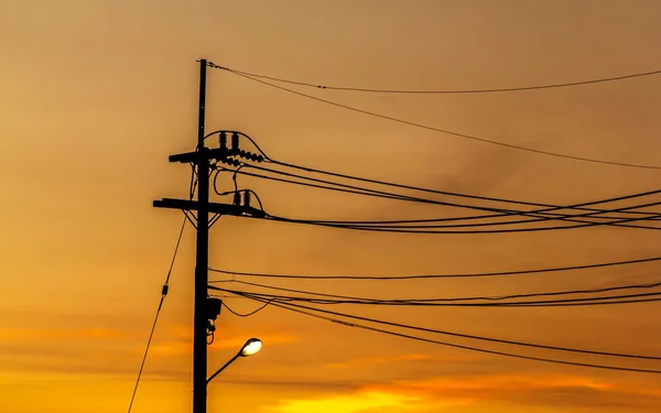 Electricité Pylônes Soirée Avec Soleil Belle — Photo