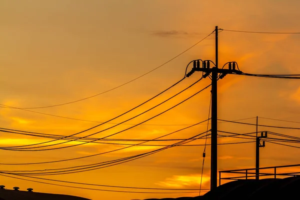 Elektrik Direkleri Akşam Güzel Güneşi Ile — Stok fotoğraf