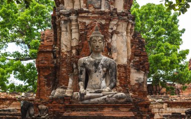 Eski Buda baş eski Wat Phra Nakhon Si Ayutthaya, Tayland Mahathat