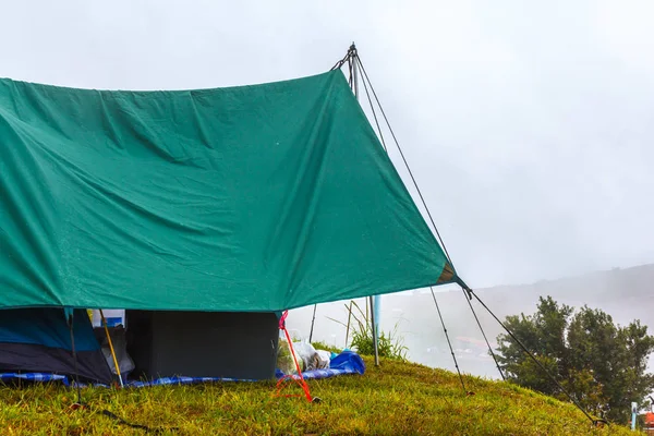 Tentes Ponctuelles Champ Herbe Pour Les Touristes Dans Nature — Photo